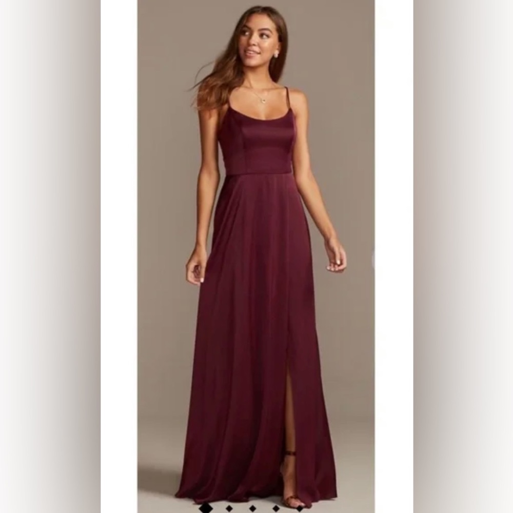 Wine Celebrate DB Studio Crepe-Back Satin Spaghetti Strap Bridesmaid Dress
